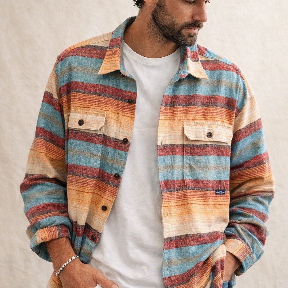 Patagonia Striped Organic Cotton Button Up Shirt XXL Portugal Heavyweight - Picture 9 of 11